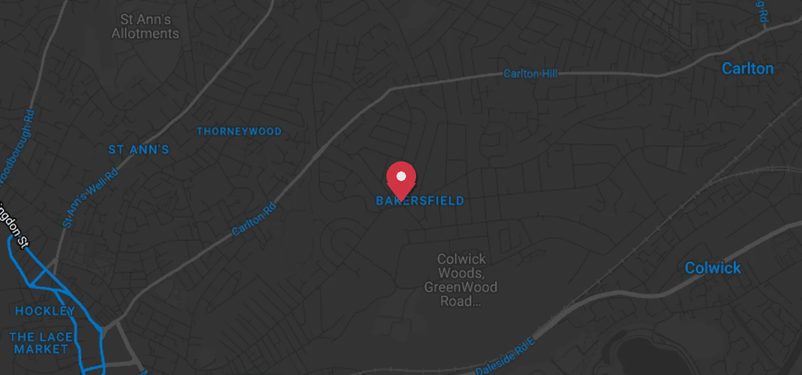 Map showing Gracie Barra Bakersfield location on Oakdale Road, Nottingham